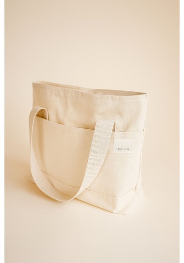 Kadın Krem El Omuz Ve Plaj Çantası Kanvas Çok Amaçlı Kullanım Krem