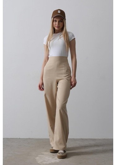 Ge Ticaret Beli Yarım Lastikli Palazzo Pantolon - Camel Camel