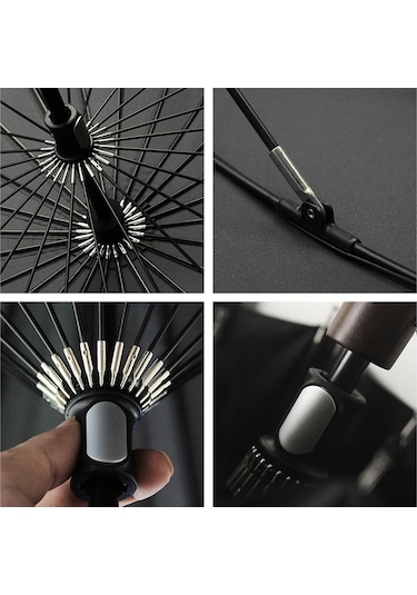 Shanshan Güçlü Rüzgar Geçirmez Uzun Saplı Erkek Şemsiye - Siyah