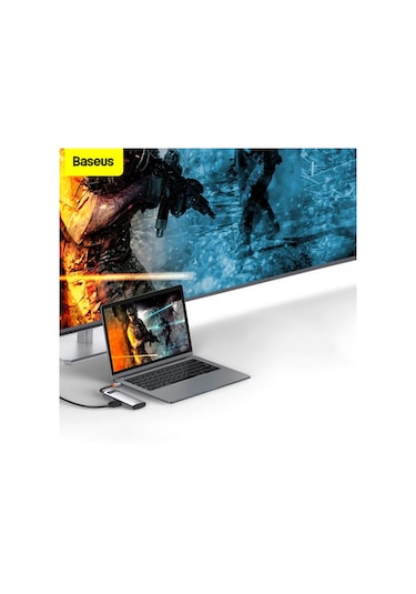 Baseus Metal Gleam 5In1 Multifonksiyonel Type-C Hub Adaptör Dock-Gri (551581989)