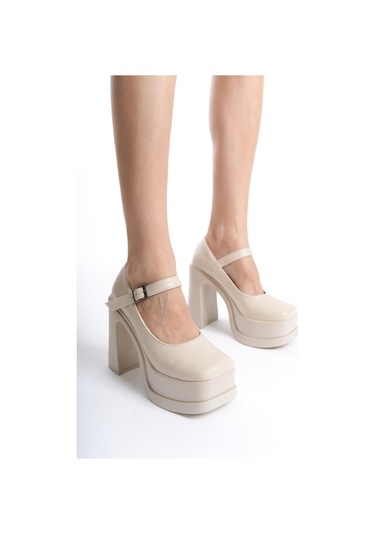 Asmi Shoes Kadın Viva Tek Baletli 12 Cm Platform Topuklu Ayakkabı Krem Krem