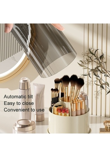 Tongxida Şeffaf Siyah Döner Toz Geçirmez Makyaj Fırçası Saklama Tüpü Tuvalet Masası Kalem Tüpü Siyah - Şeffaf