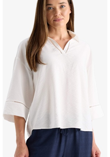 Defacto Relax Fit Gömlek Yaka Uzun Kollu Bluz F4977ax25auer105 Ekru