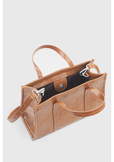 Housebags Kahverengi Deri Görünümlü Çift Askılı Tote Bag 253 Kahverengi