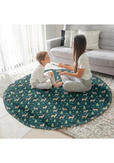 Noel Desenli 47 İnç Yuvarlak Flanel Battaniye, Yetişkin Ve Çocuk İçin, Yumuşak, Rahat Ve Hafif Noel Geyik Ağacı