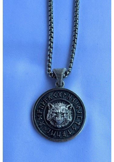 Kurt Viking El İşçiliği Paslanmaz Çelik Zincir Erkek Kolye Gümüş