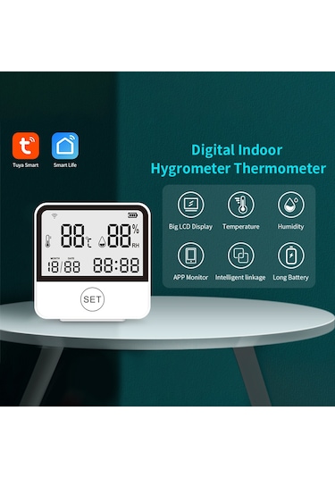 Wifi Sıcaklık Nem Monitörü Akıllı Sıcaklık Ve Nem Sensörü Ölçer Lcd Ekranlı Dijital İç Mekan Higrometre Termometresi-beyaz