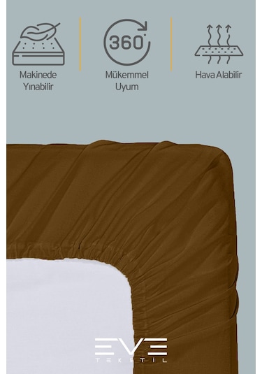 Eve Tekstil Fitted Yüksek Kaliteli Penye Kumaş Tek Kişilik Lastikli Çarşaf Kahverengi