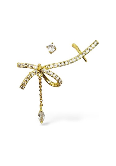 Sallantılı Kurdele Çelik Kıkırdak Küpe Gold