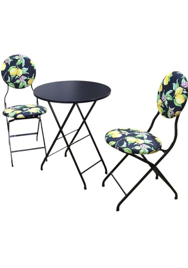 Katlanabilir Limon Desenli Metal Masa Ve Sandalye Takımı - 2 Sand