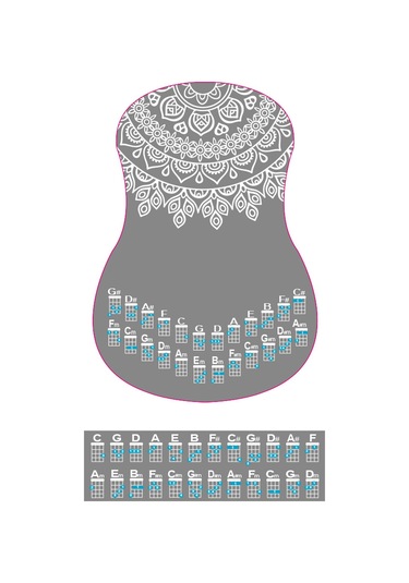 beyaz renk mandala ukulele akor cetveli tablosu stickeri etiketi
