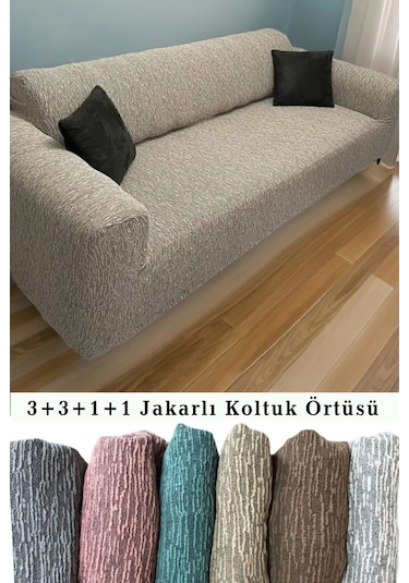 StarMall Jakarlı Ağaç Koltuk Örtüsü, Kanepe Örtüsü, Chester Örtüsü 3311 Takım Vizon