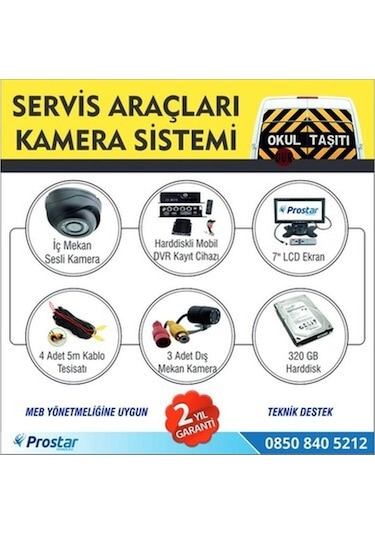 Kayıtlı Harddiskli Okul Servisi 4 Kameralı 320 Gb Harddisk Dahil Araç Kamera Seti