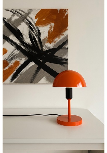 Modern Turuncu Metal Masa Lambası Mantar Başlıklı Dekoratif Masa Ve Komodin Lambası Turuncu