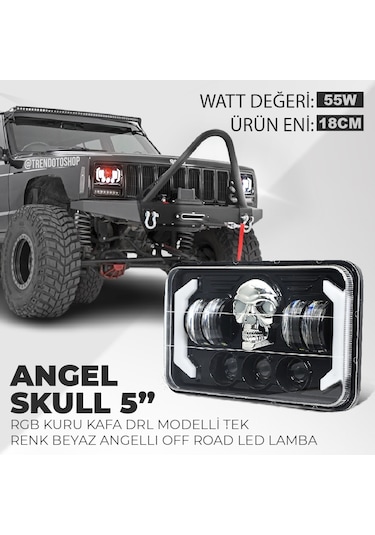 5" Rgb Kuru Kafa Angel Skull Off Road Led Lambası