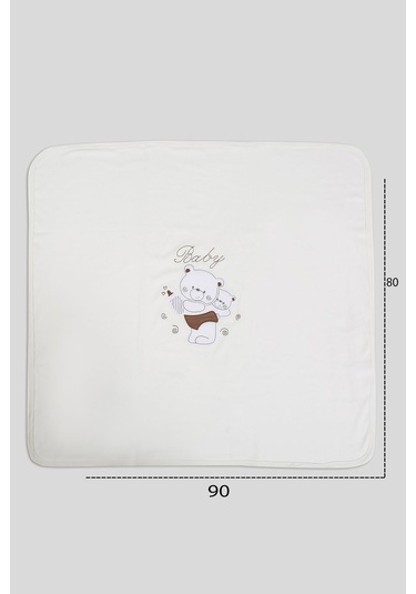 %100 Pamuklu Yenidoğan Çift Katlı Penye Bebek Battaniyesi Sb 513 Krem Krem