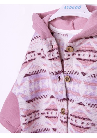 Aydodo Pembe Etnik Desen Kapşonlu Bebe Tulum Pembe