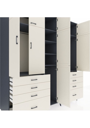 Kronos Dolap 8 Raflı 8 Çekmeceli 3 Askılı 220x59x243 Antrasit-aytaşı/aytaşı Aytası/aytası