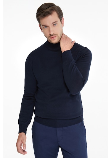 Hatemoğlu Yarım Balıkçı Erkek Triko Kazak Lacivert