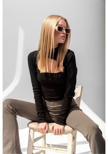 Balıkçı Yaka Fitilli Siyah Bluz Siyah