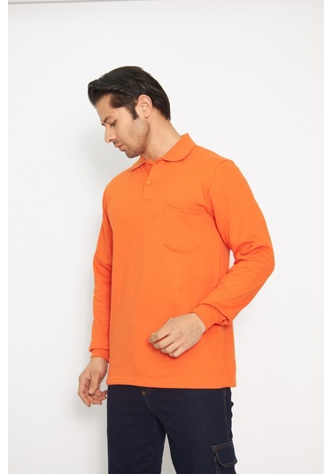Orange Safety Turuncu Polo Yaka Uzun Kol Sweat T-shirt Kışlık