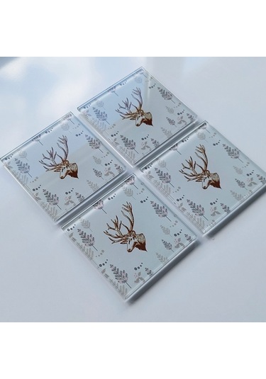 Decorita Cam Bardak Altlığı 4'lü Takım Cervus Deer 10 CM x 10 CM Çok Renkli