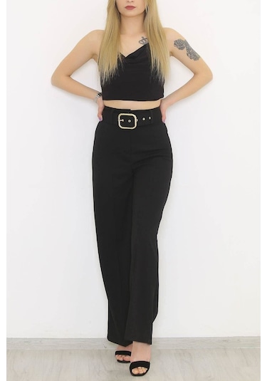 Bensu Store - Kemerli Palazzo Pantolon Siyah - 24194.683. 001