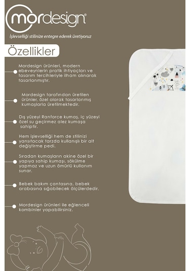 Mordesign Bebek Çanta Alt Açma Minderi, Alt Değiştirme Pedi, Taşınabilir Bakım Örtüsü Care Tilki Serisi Mavi Zg10131-3 Mavi