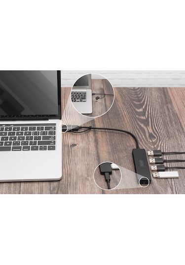 Usb 3.0 Hub, 4 Port, Slimline Usb-c Adaptörlü, 5gbps, 0,2 M Ka...