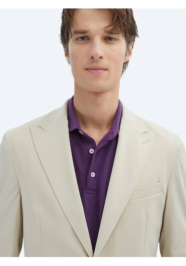 Kip Bej Desenli Modern Fit Ceket Bej