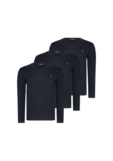 Üçlü Set T8587 Dewberry V Yaka Erkek Sweatshırt-siyah-siyah-siyah Siyah-siyah-siyah
