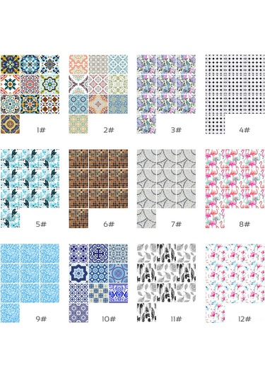 Yaleker Mediterranean Tarzı Pvc Otostikli Duvar Sticker 20x20cm 10 Adet - Zengin Desenli Ev Dekorasyonu Diğer