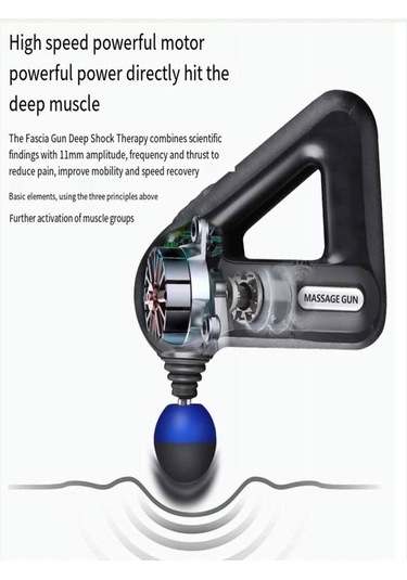 Şarjlı Profesyonel Masaj Tabancası - Çok Fonksiyonlu, 12 Başlıklı Siyah