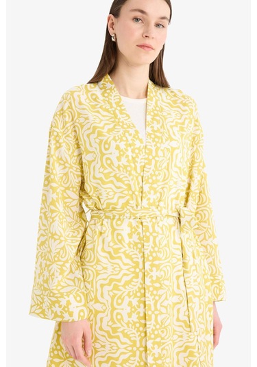 Defacto Relax Fit Bisiklet Yaka Desenli Viskon Kimono E7262ax25smgn734 Yeşil