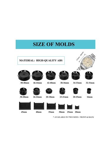 Saat Presleme Aleti, Saat Kristal Presi, Kasa Arkası Kapatıcı, Metal Saat Kasa Arkası Presi, Saat Pili Değiştirme Alet Takımı Yuvarlak Ve Kare Kadranlar İçin 18 Kalıp İçerir Diğer