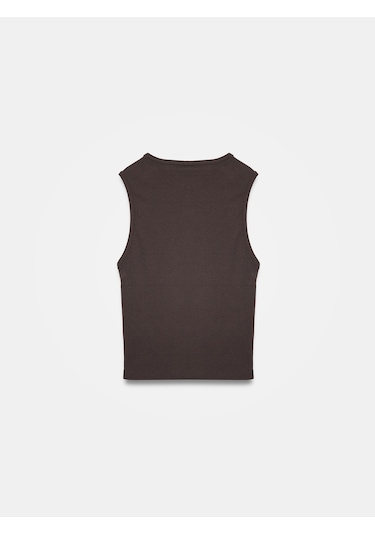 Dilvin 21005 Düğme Detaylı Crop Top-koyu Kahve