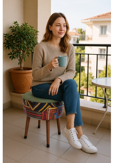 Puf Koltuk Tabure - Etna Gökkuşağı Yeşil Fıstık Yeşili