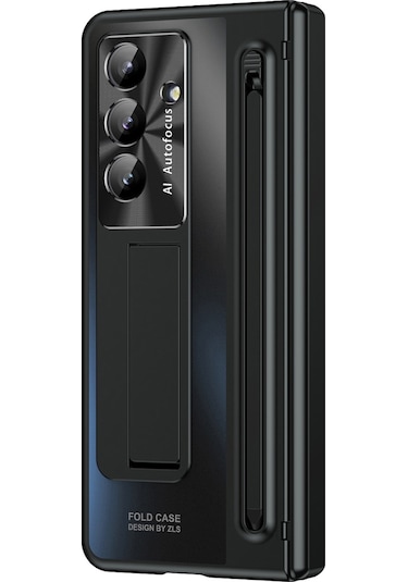 Samsung Galaxy Uyumlu Z Fold7 5g Kılıf Destekli Menteşeli Pc Telefon Kılıfı Temperli Cam Filmi Ve Kalem - Siyah Siyah