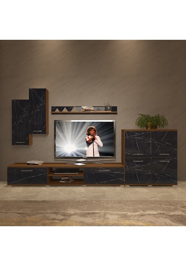 Decoraktiv Eko 6 Mdf Dvd Tv Ünitesi Tv Sehpası Ceviz - Siyah Mermer