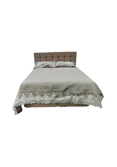 Yatak Örtüsü Zümrüt Çift Kişilik Dantelli Kapuçino %80 Pamuk El Yapım