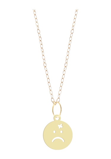 Altın Plakalı 14 Ayar Üzgün Emojisi Figürlü Özel Günler İçin Hediyelik Altın Kolye-809 Üzgün Emojisi