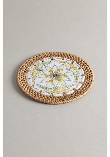 Meander Doğal Rattan El Yapımı Çerçeveli 16 Cm. Turuncu Çiçek Des Naturel