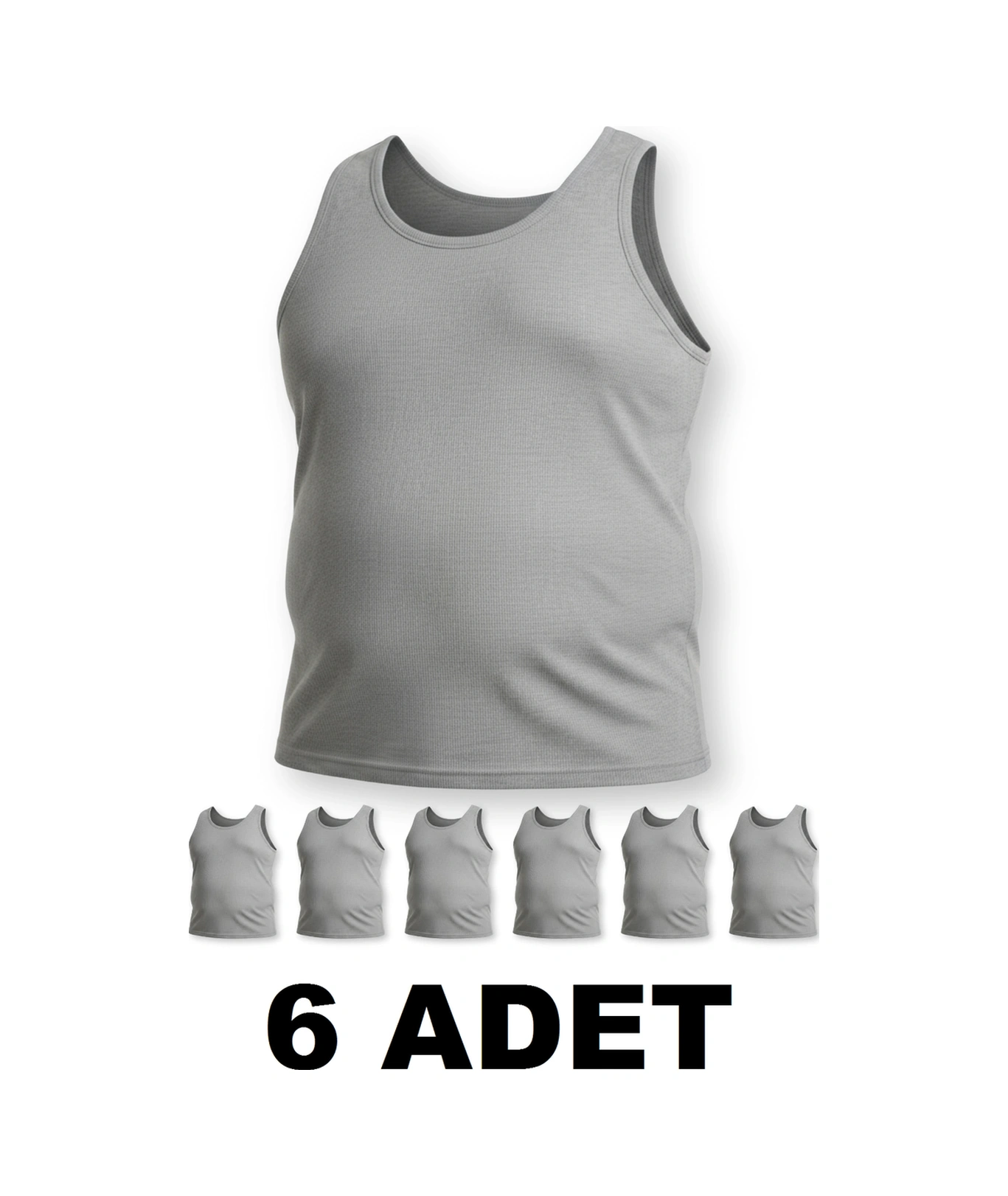 Büyük Beden Pamuklu Erkek Atleti 6'lı Paket - Gri Gri