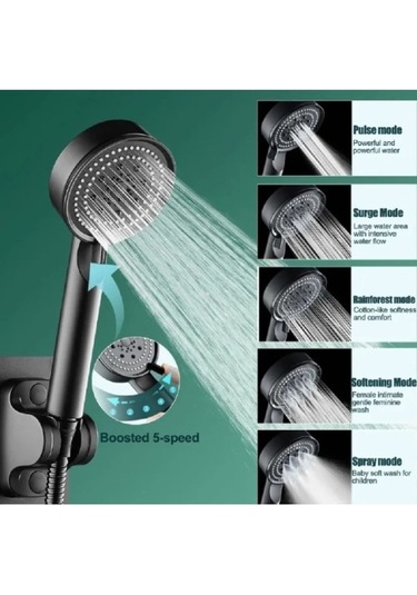 Banyo Keyfi İçin 5 Kademeli Siyah Duş Başlığı Diğer