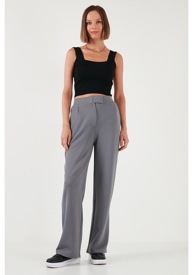 Lela Regular Fit Yüksek Bel Bol Paça Bayan Pantolon 5861279 Gri