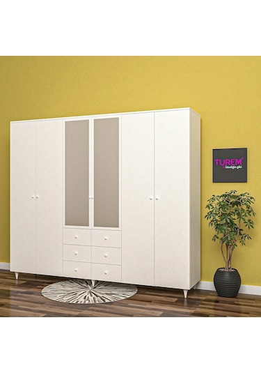 Vision 6 Kapılı 6 Çekmeceli Gardrop Mdf Sis Gri
