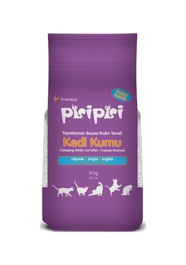 Eczacıbaşı Pisi Pisi Pudra Kokulu Topaklaşan Kalın Taneli Kedi Kumu 2 x 10 KG