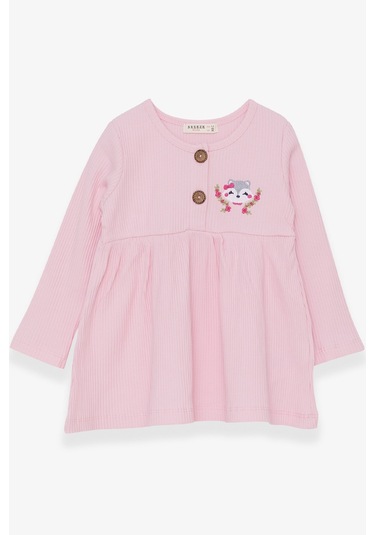 Breeze Kız Çocuk Uzun Kollu Elbise Tilkicik Nakışlı 1.5-5 Yaş, Pudra