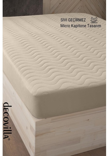 Micro Kapitone Fitted Full Kenar Su Sıvı Geçirmez Yatak Koruyucu Alez Bej