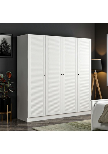 Minar Kale 4 Mebran Panjur Kapaklı 2 Çekmeceli Dolap Beyaz/beyaz 190cm Beyaz